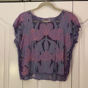 Vintage La Fiesta pink purple floral lace blouse S